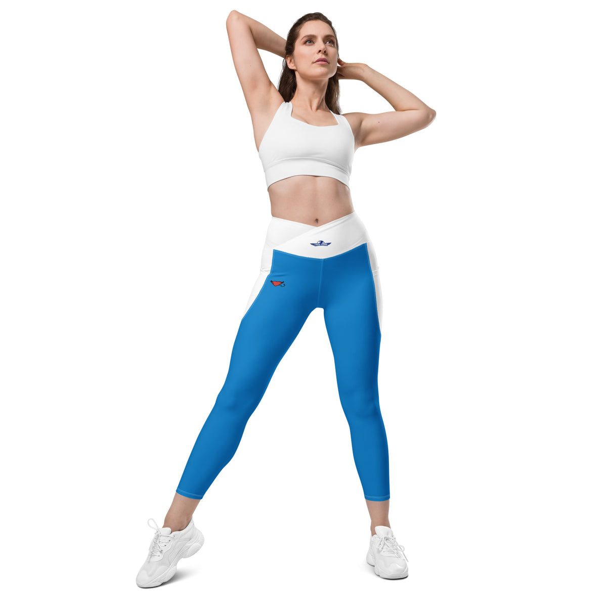 Royal Blue & White Crossover leggings with pockets