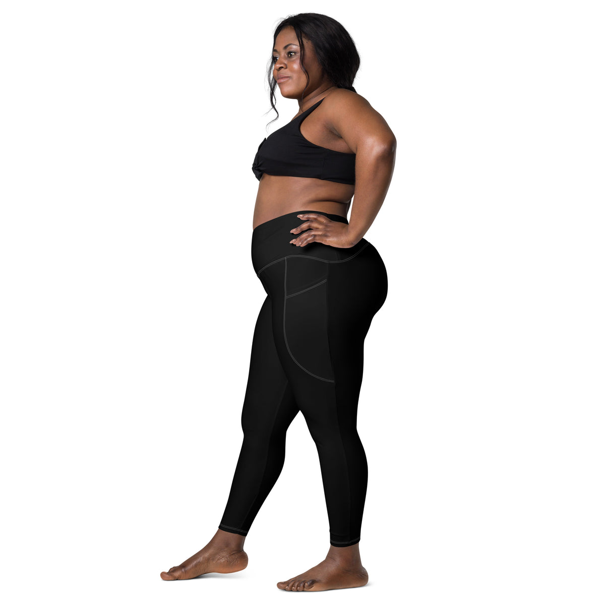 All Black Crossover Leggings with Pockets