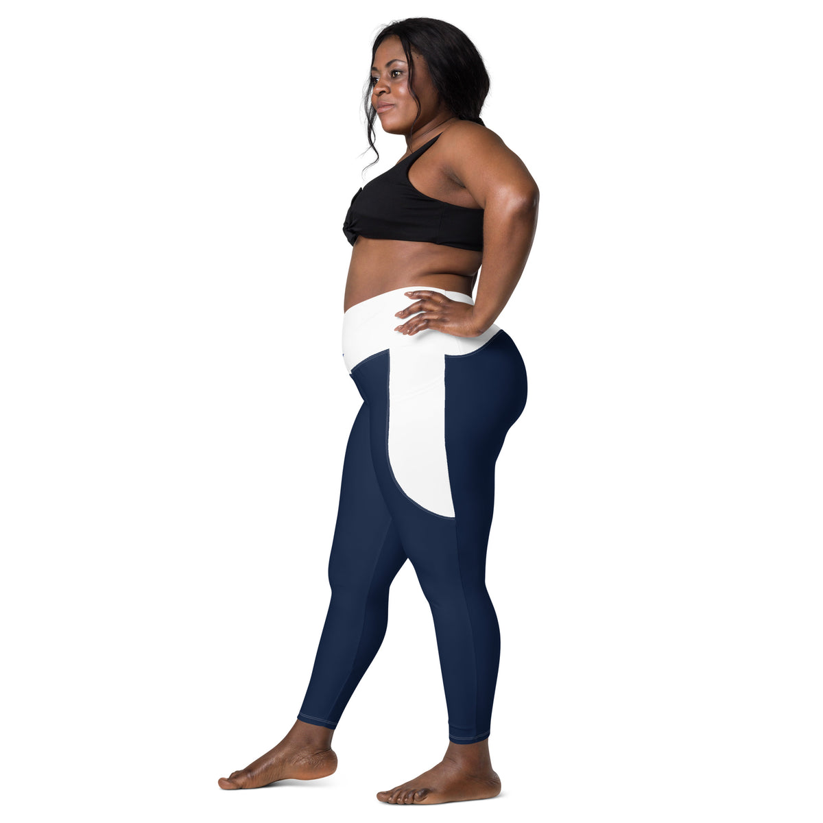 Navy Blue & White Crossover leggings with pockets