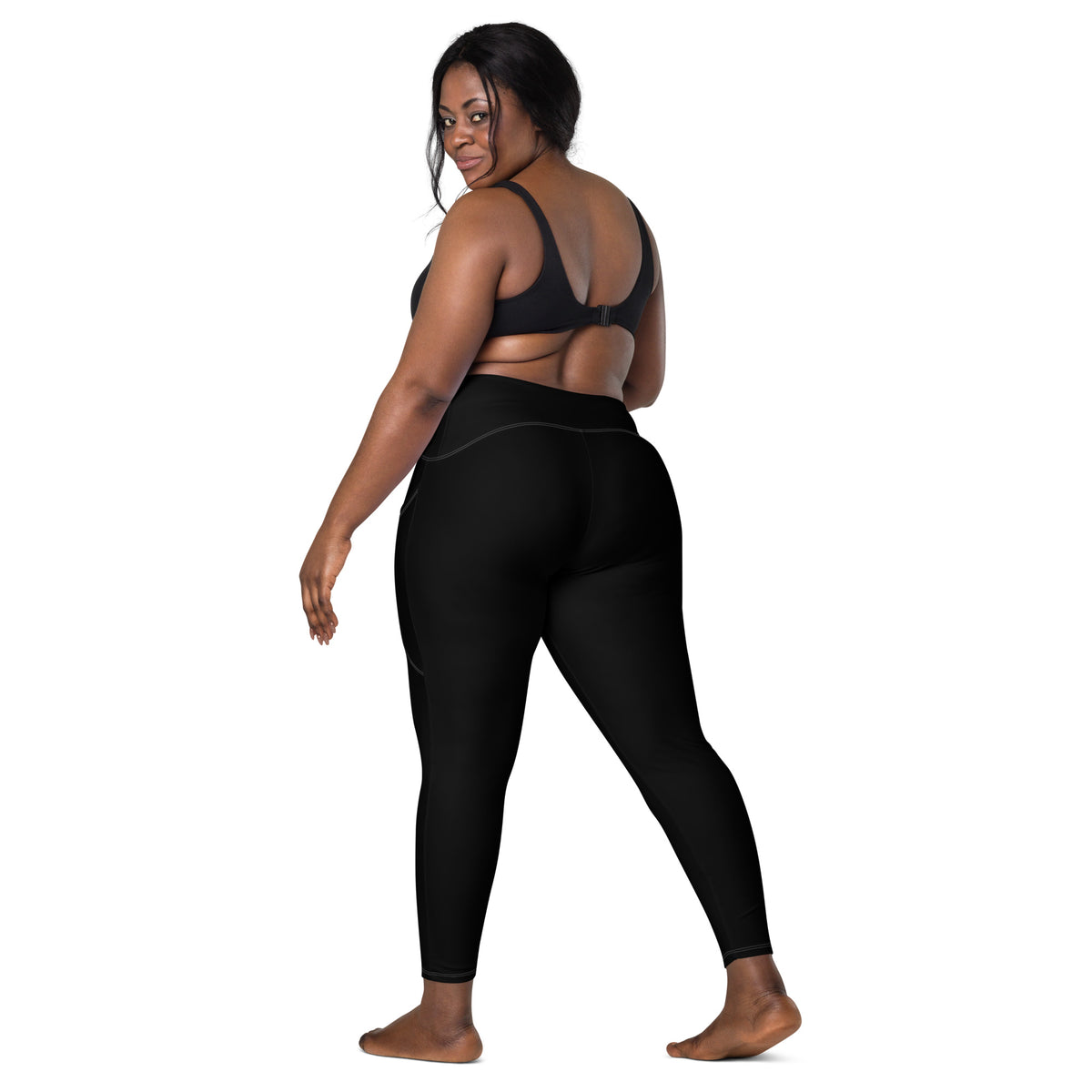 All Black Crossover Leggings with Pockets