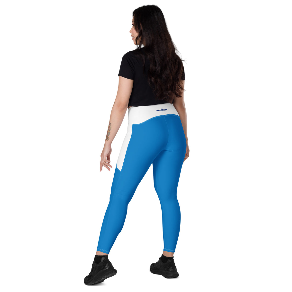 Royal Blue & White Crossover leggings with pockets