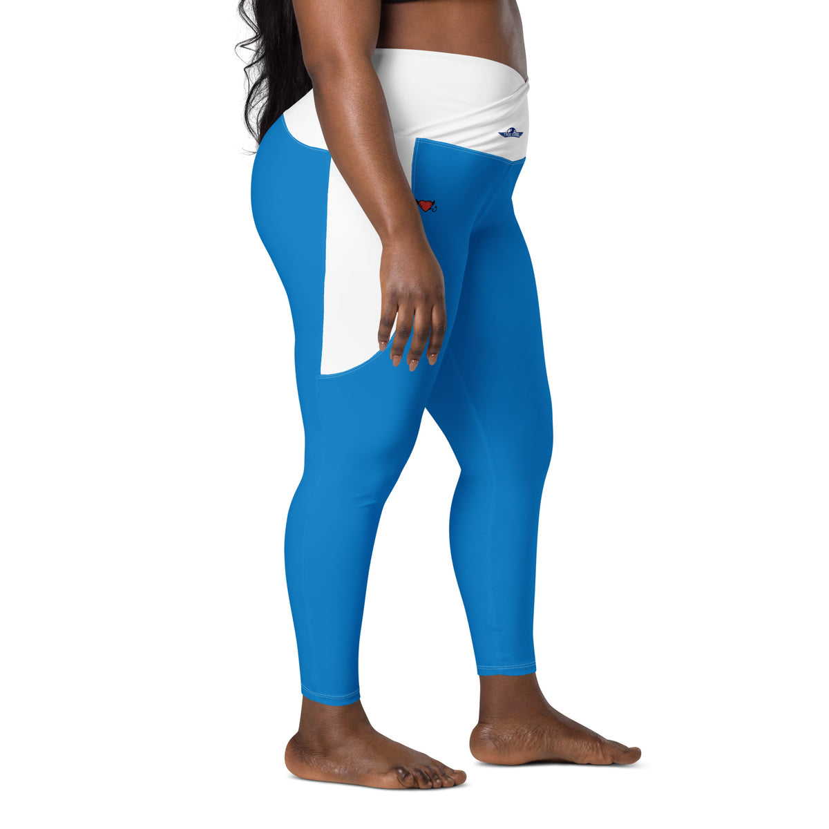 Royal Blue & White Crossover leggings with pockets