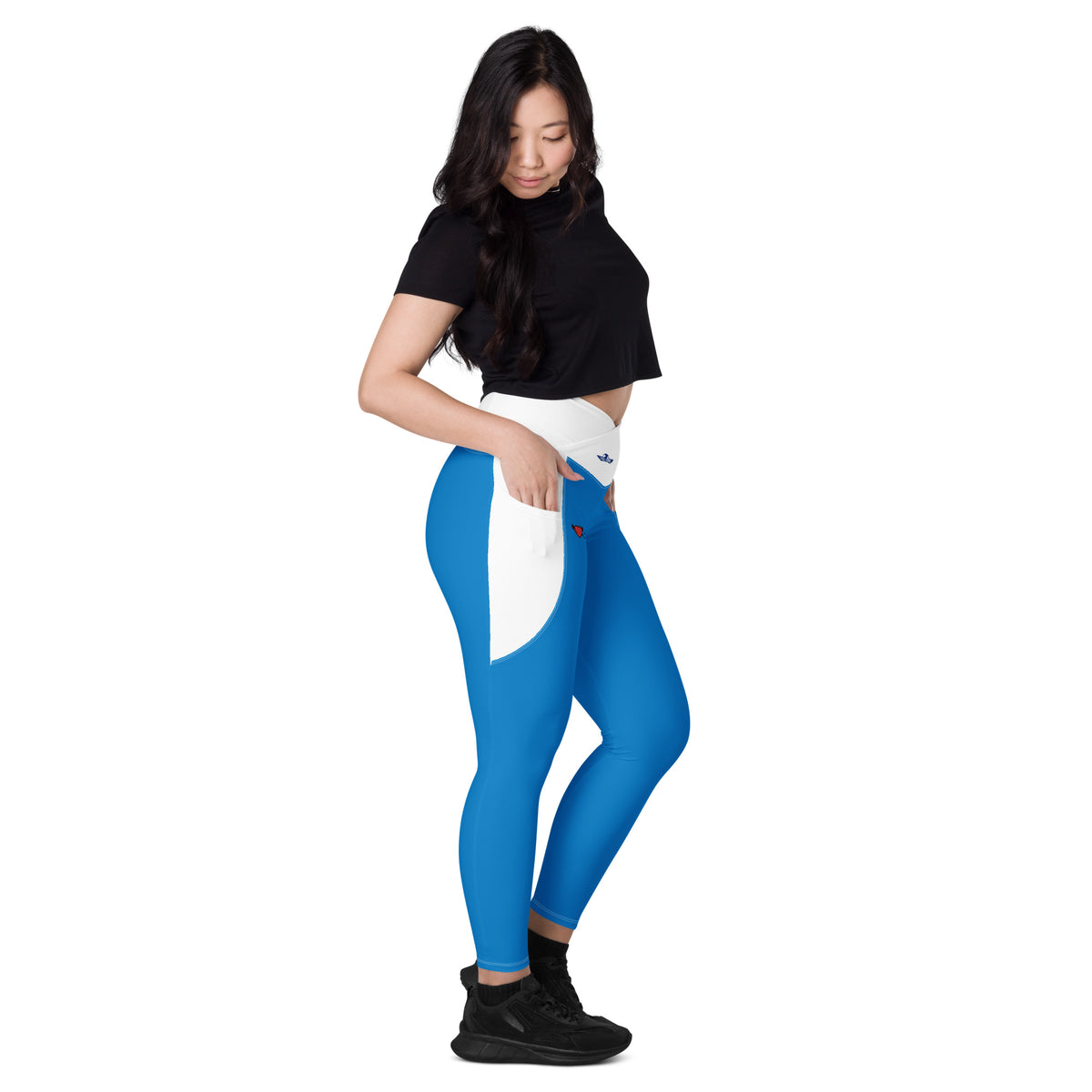 Royal Blue & White Crossover leggings with pockets