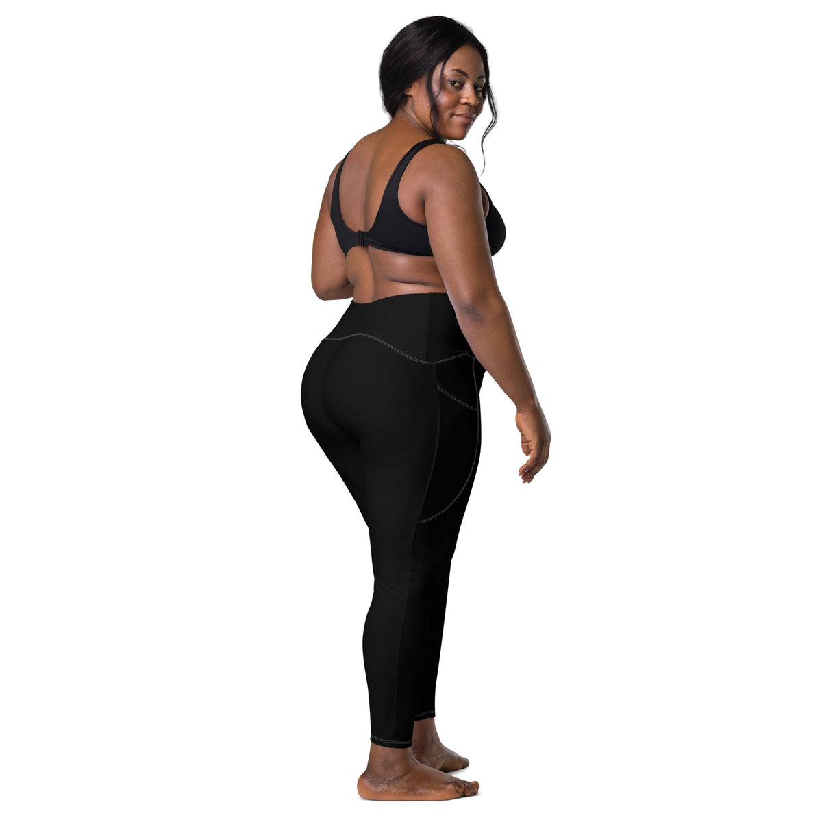 All Black Crossover Leggings with Pockets