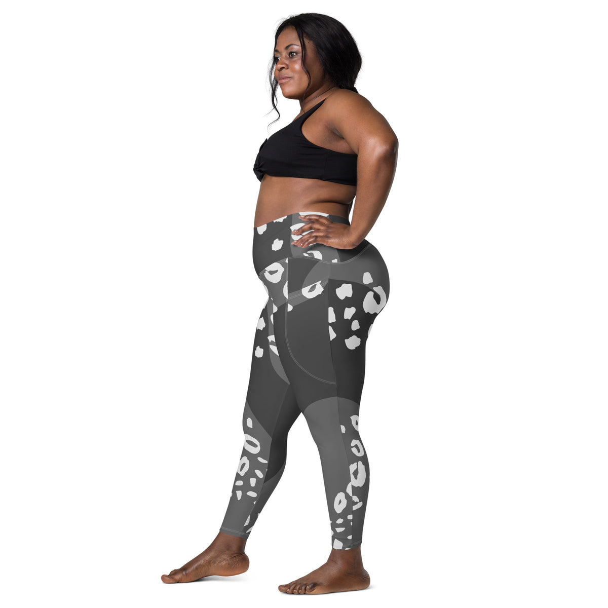 Dark Grey Spotted Clouds Leggings with Pockets