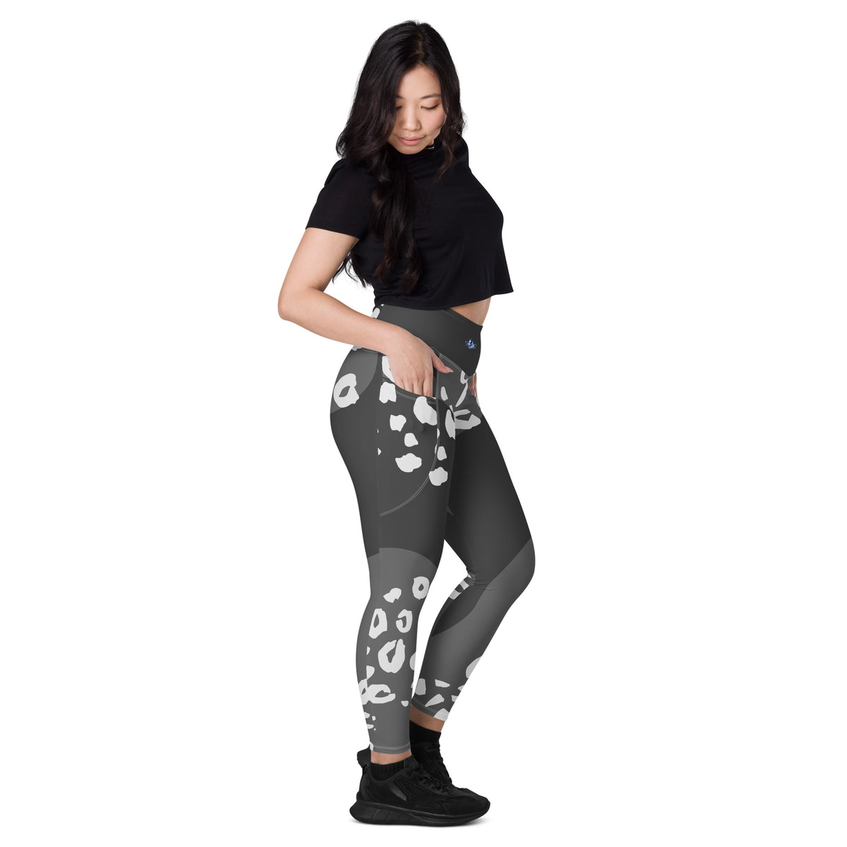 Dark Grey Spotted Clouds Leggings with Pockets