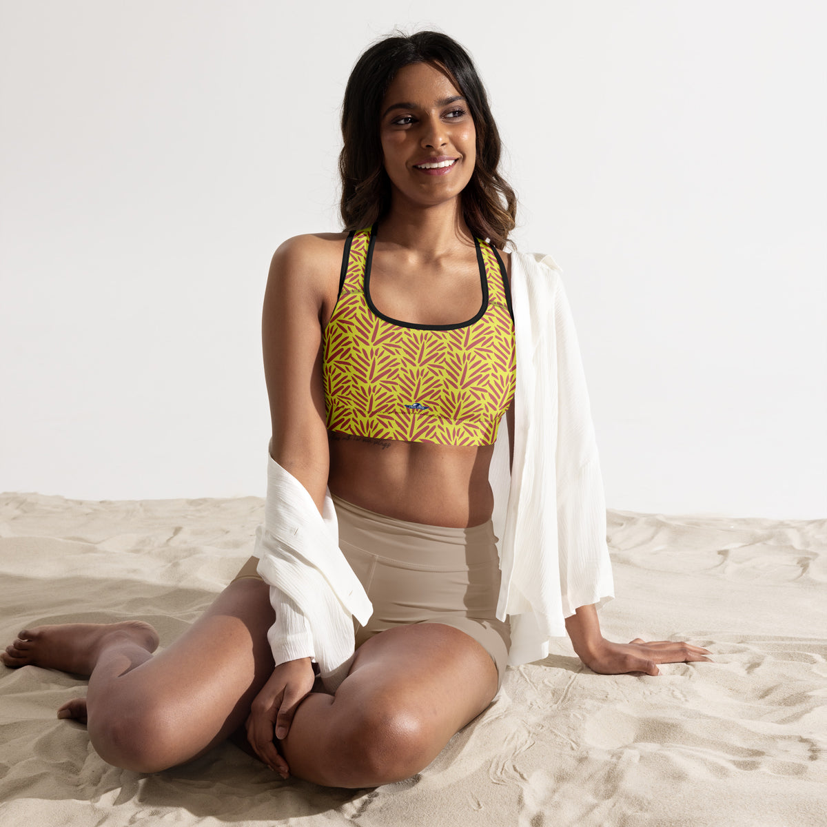 Yellow Abstract Padded Sports Bra