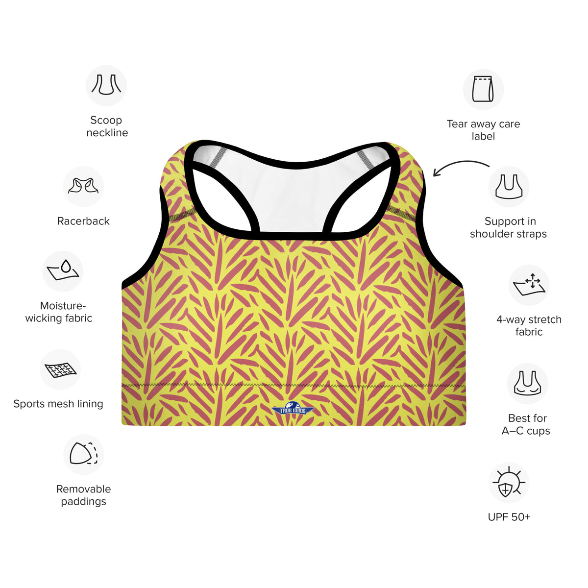 Yellow Abstract Padded Sports Bra