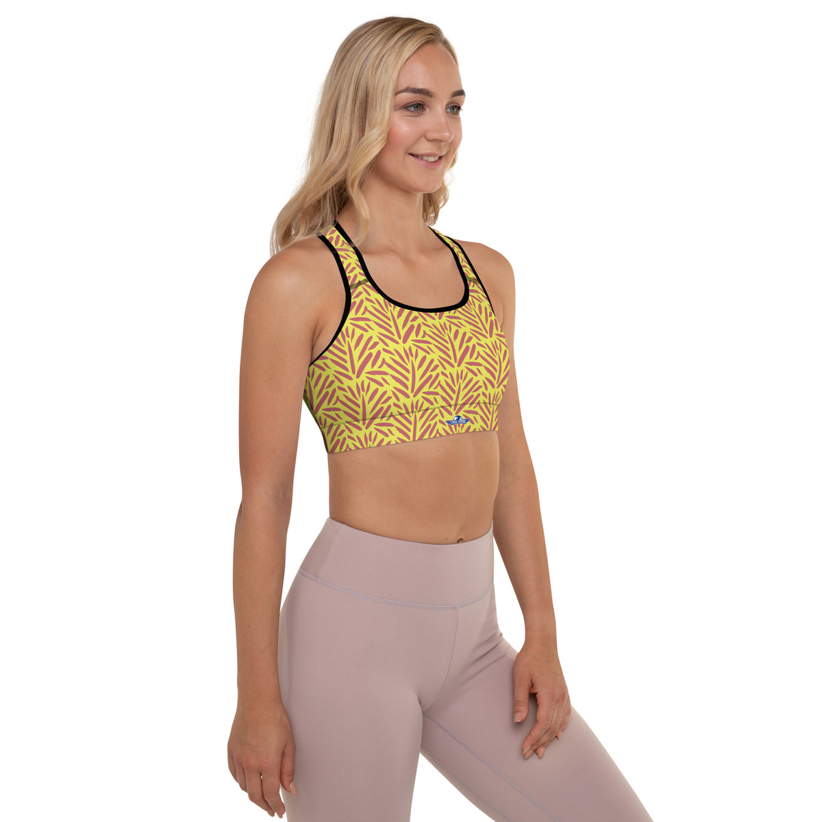 Yellow Abstract Padded Sports Bra