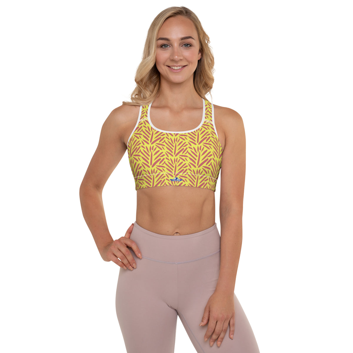 Yellow Abstract Padded Sports Bra