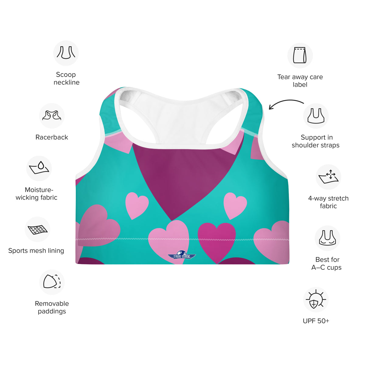 Iris Blue Hearts Padded Sports Bra