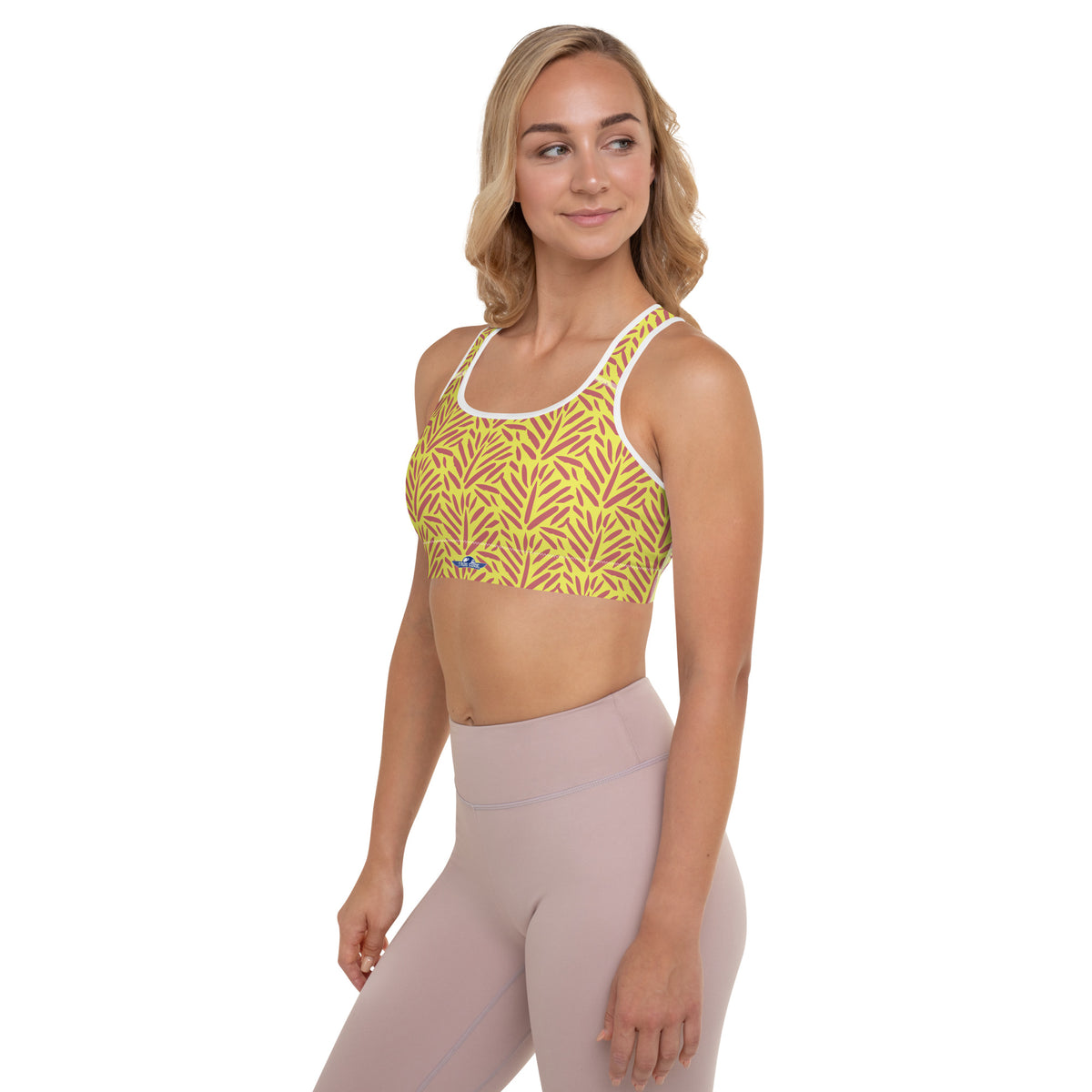 Yellow Abstract Padded Sports Bra