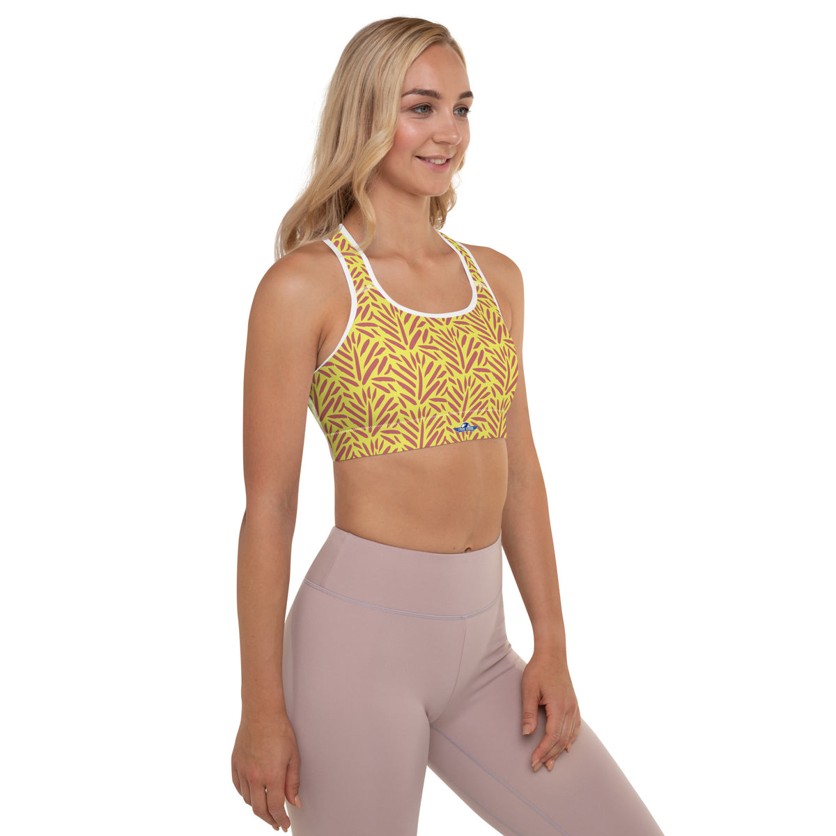 Yellow Abstract Padded Sports Bra