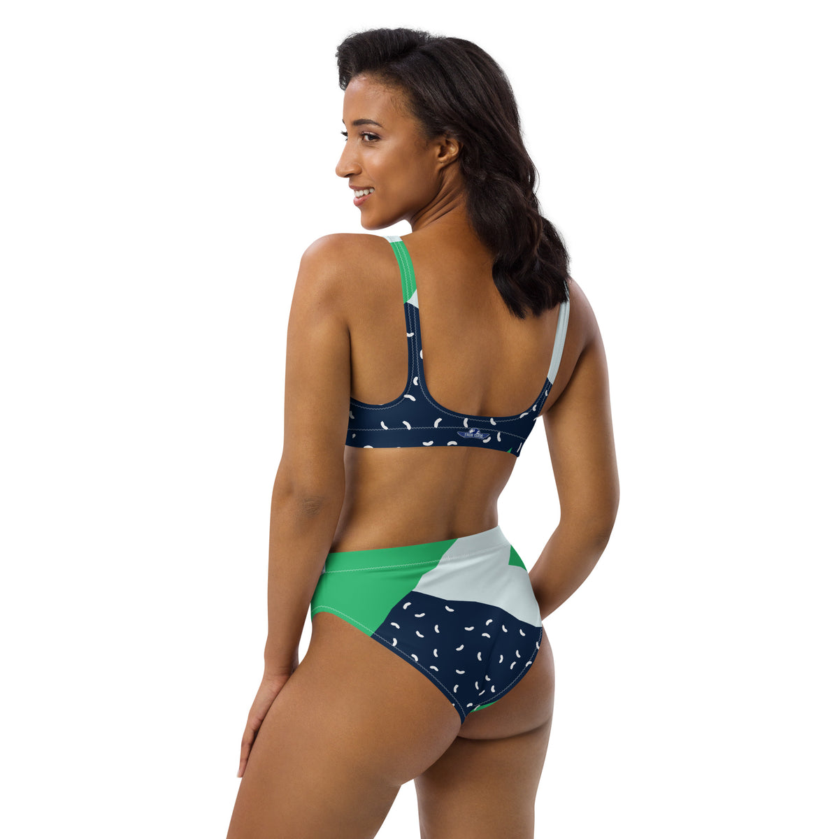 Abstract Green & Blue Print High-Waisted Bikini