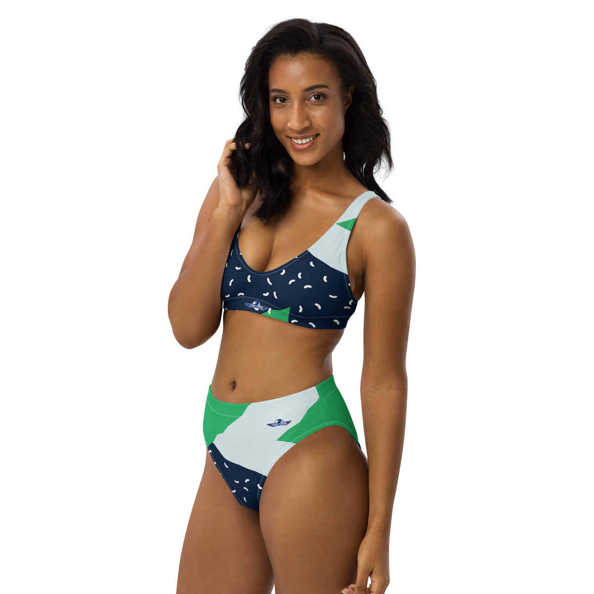 Abstract Green & Blue Print High-Waisted Bikini