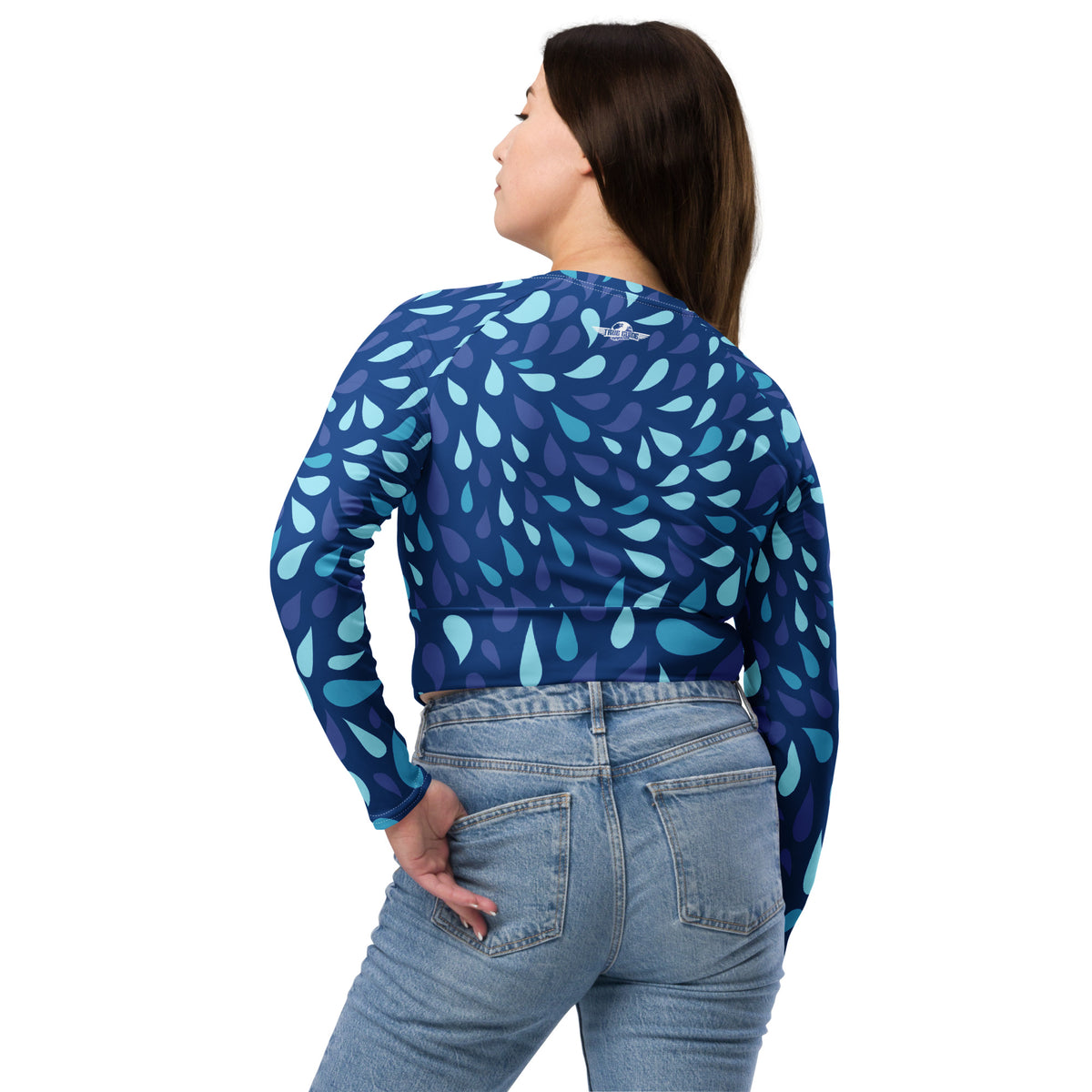 Abstract Blue Tears Recycled Long-Sleeve Crop Top