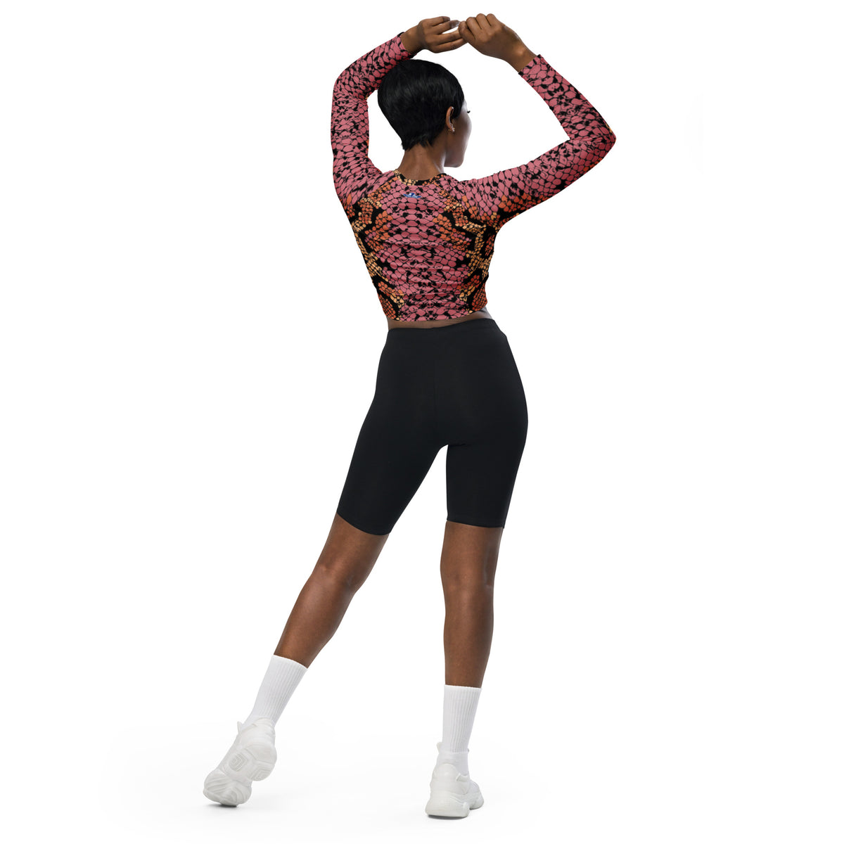 Snake Skin Pattern Recycled Long-Sleeve Crop Top