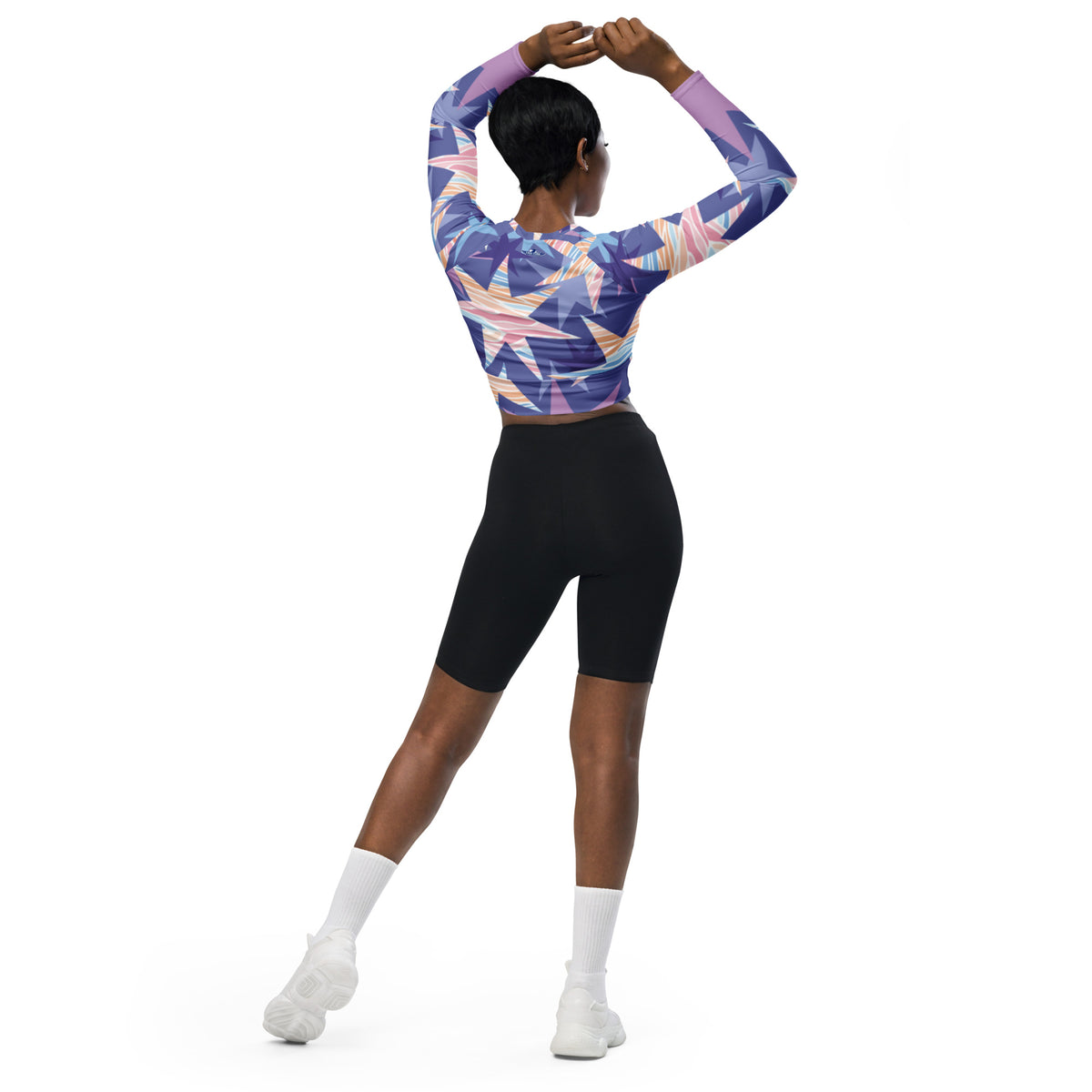 Purple Stars Recycled Long-Sleeve Crop Top