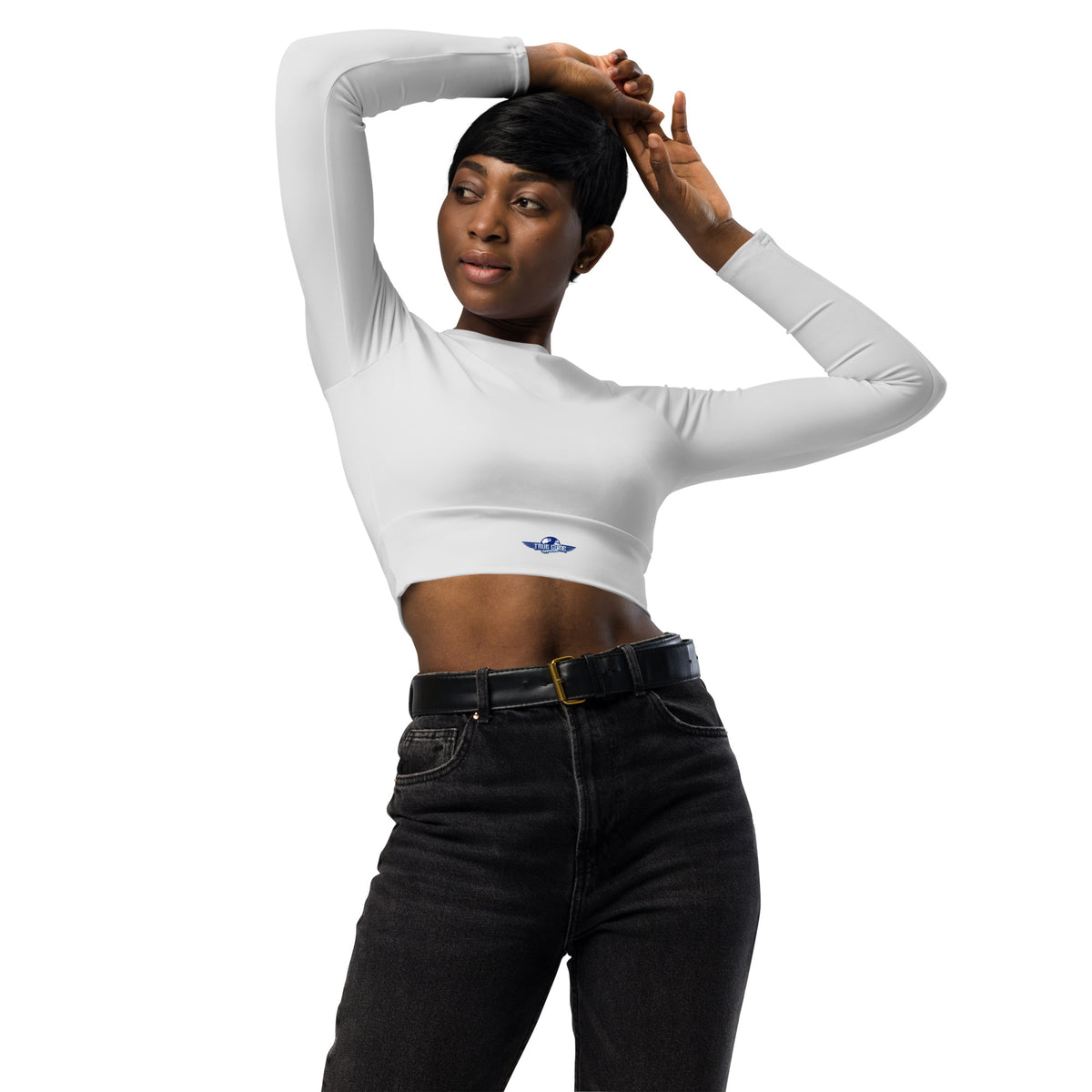 Whisper Gray Recycled Long-Sleeve Crop Top
