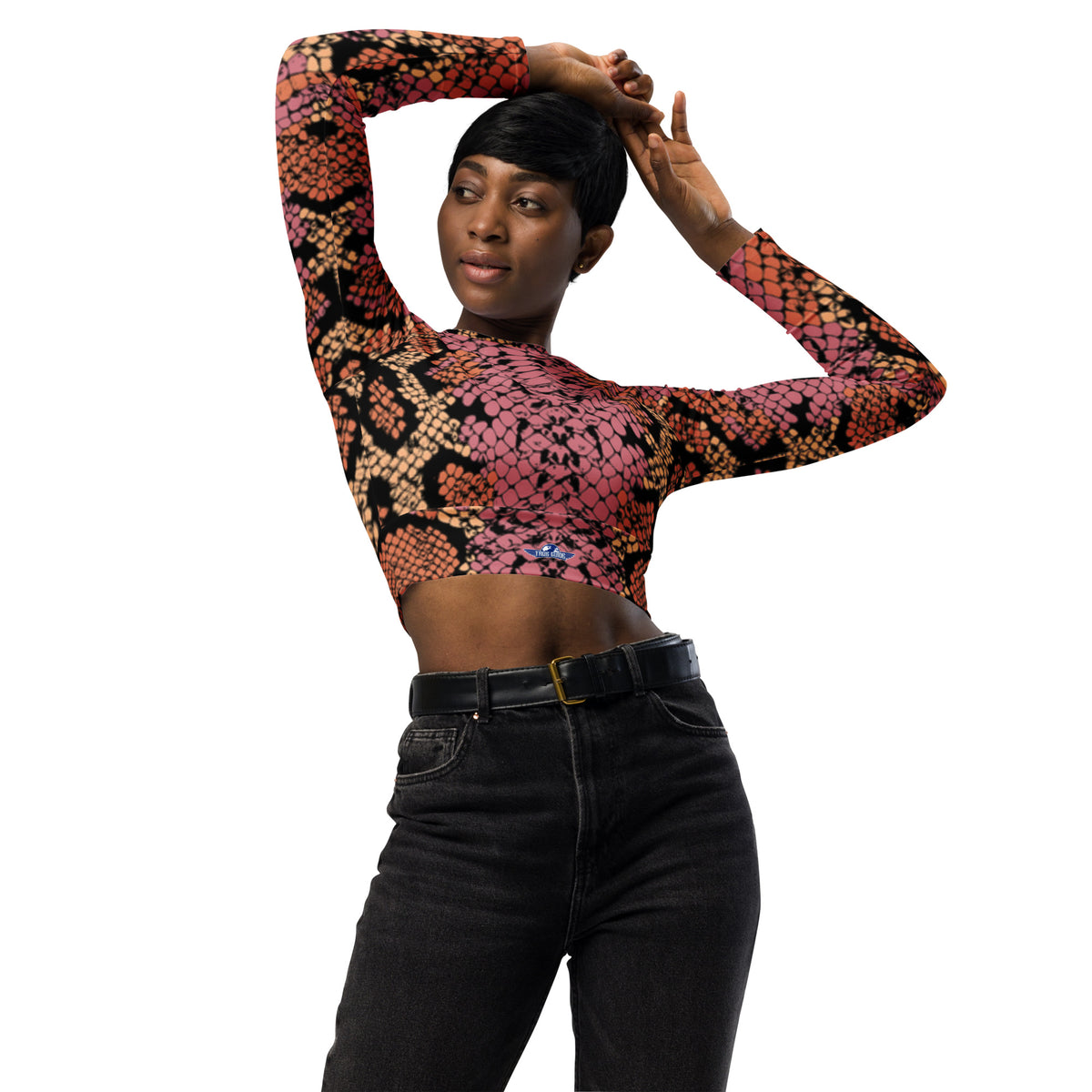 Snake Skin Pattern Recycled Long-Sleeve Crop Top