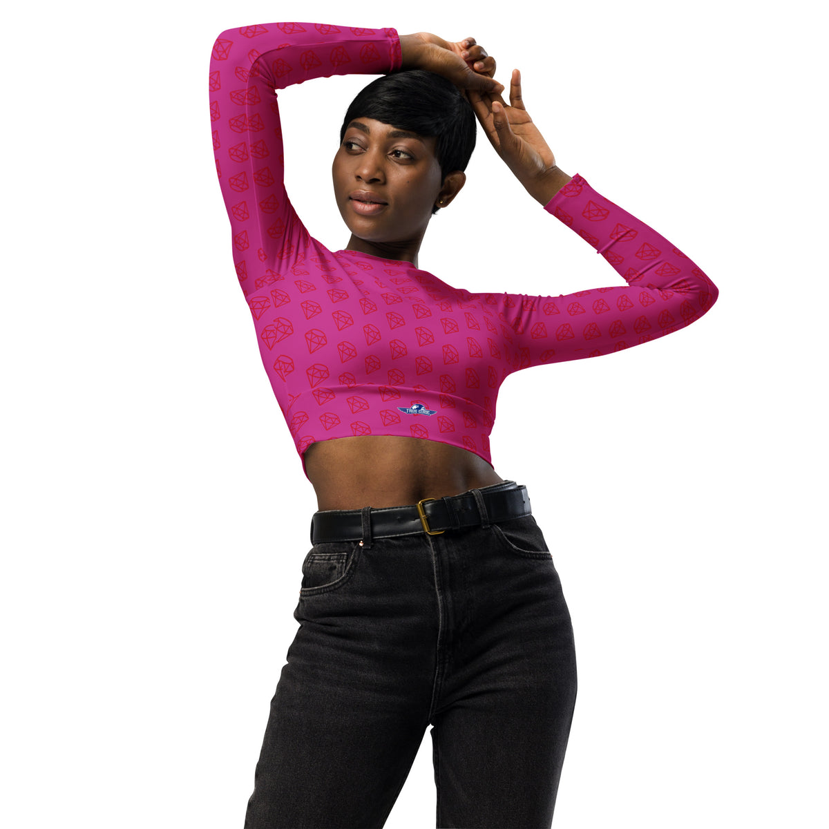 Medium Red Violet Diamonds Recycled Long-Sleeve Crop Top