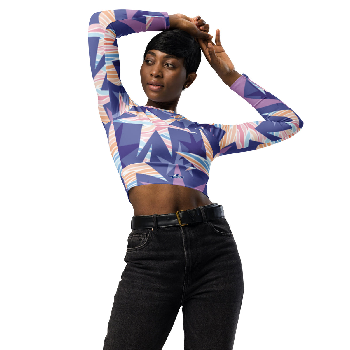 Purple Stars Recycled Long-Sleeve Crop Top