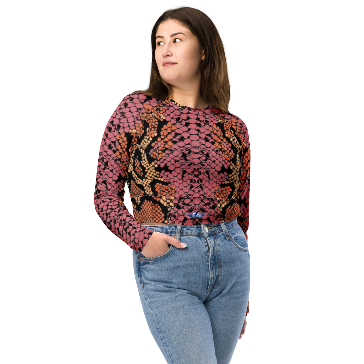 Snake Skin Pattern Recycled Long-Sleeve Crop Top