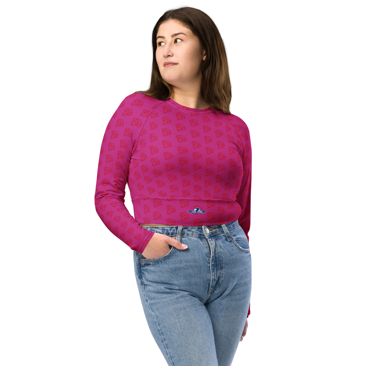 Medium Red Violet Diamonds Recycled Long-Sleeve Crop Top