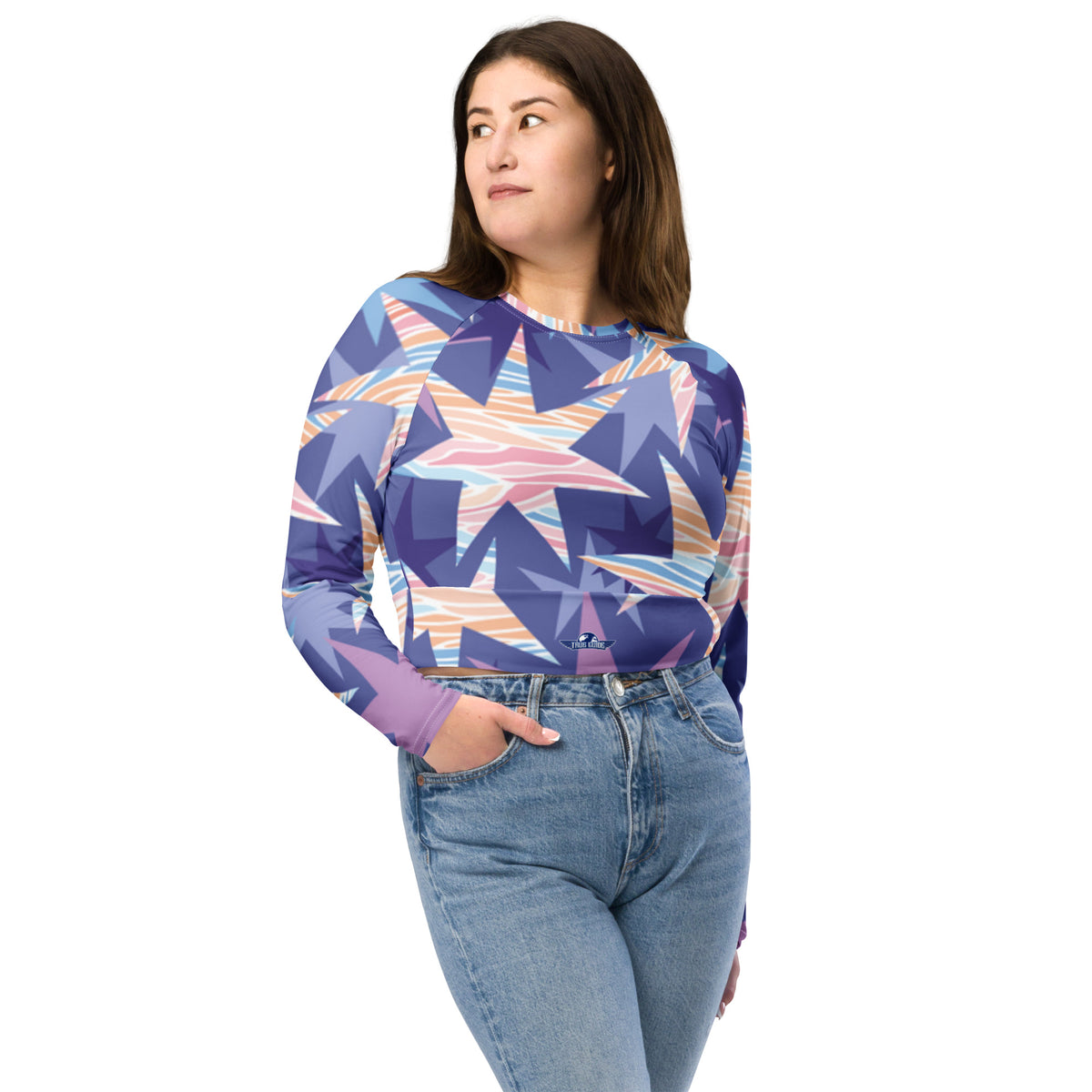 Purple Stars Recycled Long-Sleeve Crop Top