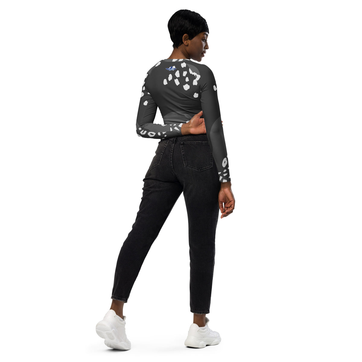 Dark Grey Spotted Clouds Recycled Long-Sleeve Crop Top