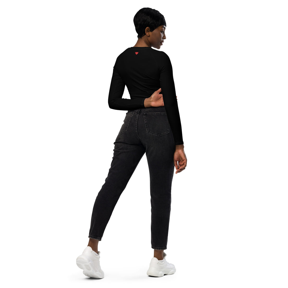All Black Recycled Long-Sleeve Crop Top