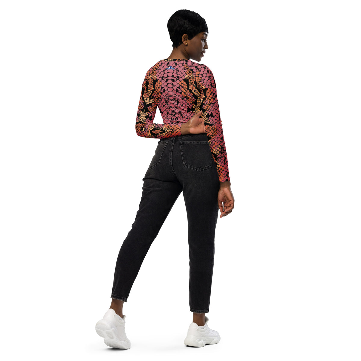 Snake Skin Pattern Recycled Long-Sleeve Crop Top