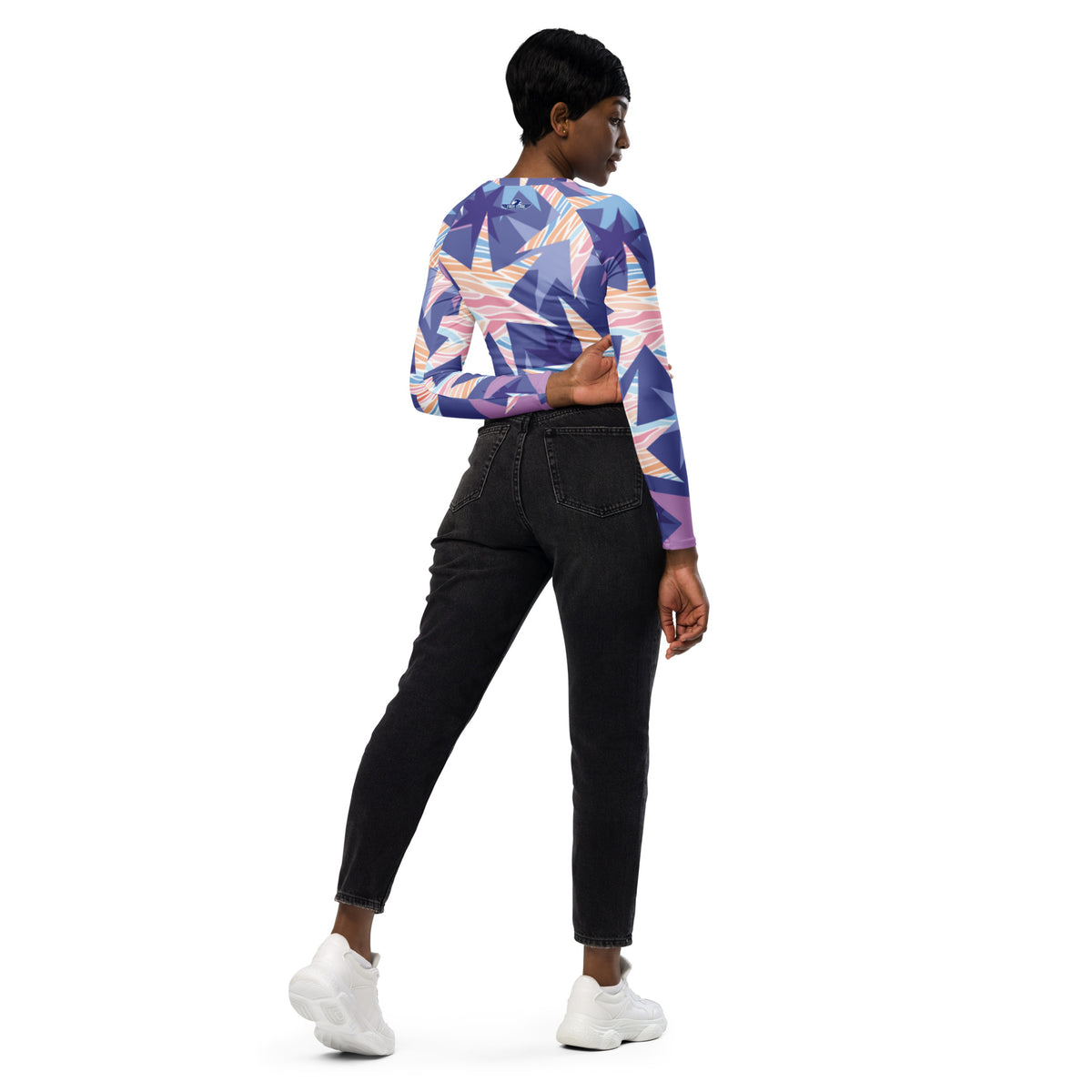 Purple Stars Recycled Long-Sleeve Crop Top