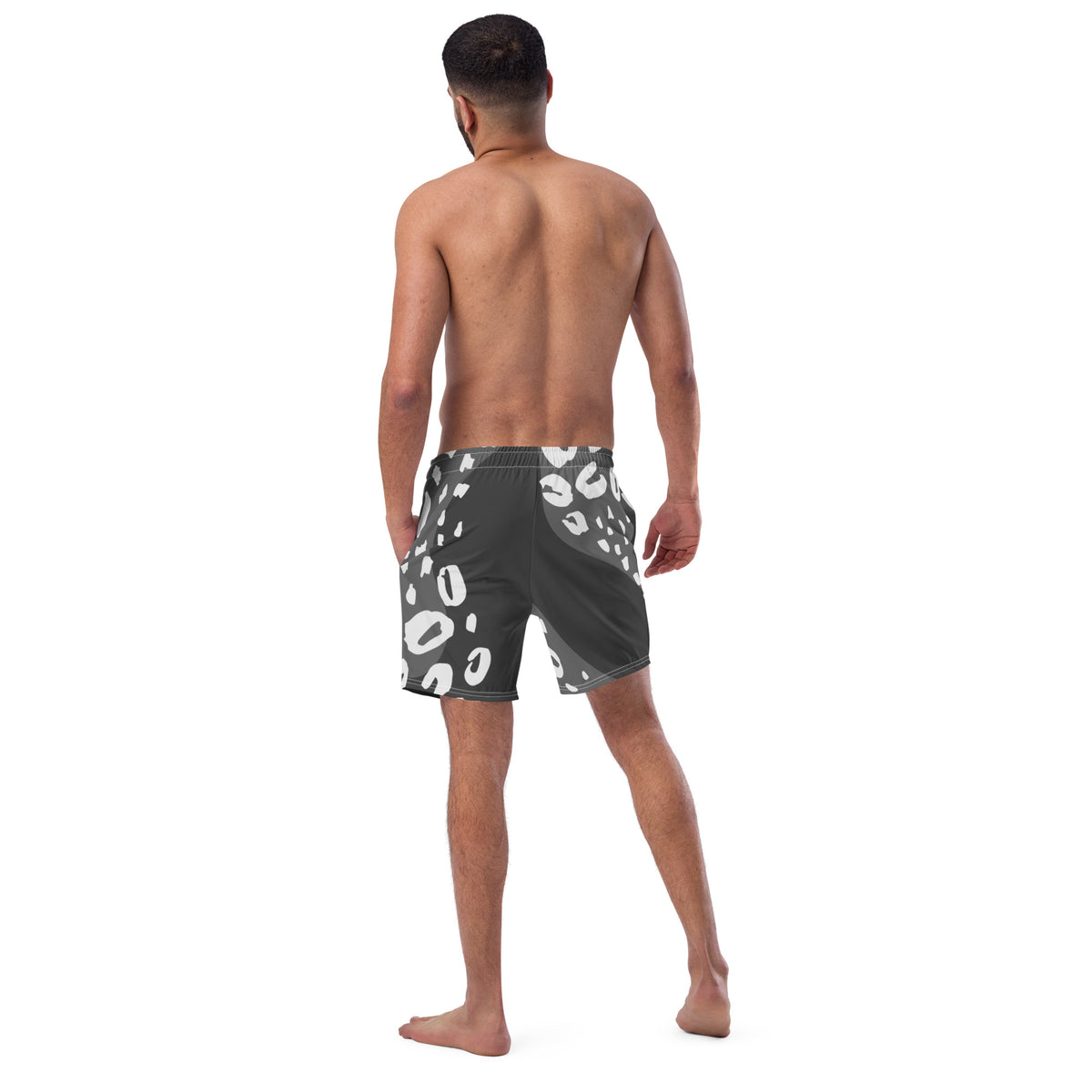 Grey Spotted Abstract Men's Swim Trunks