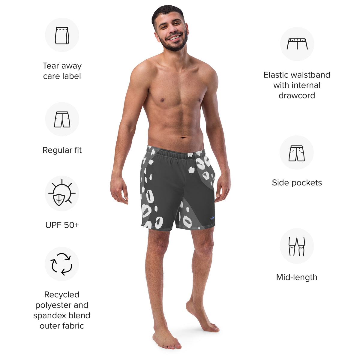 Grey Spotted Abstract Men's Swim Trunks