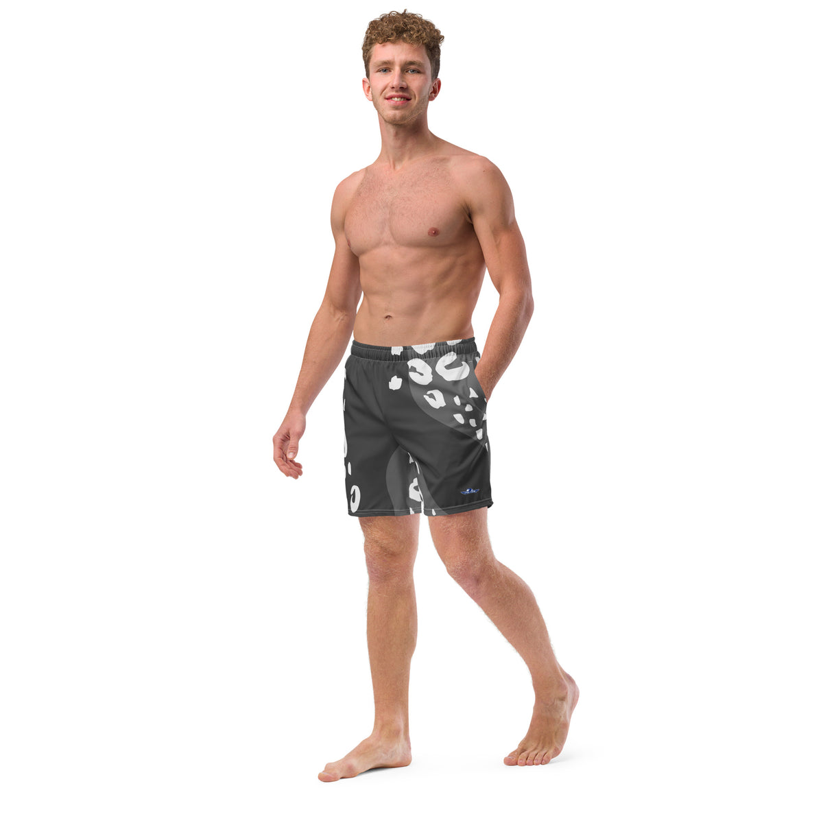Grey Spotted Abstract Men's Swim Trunks