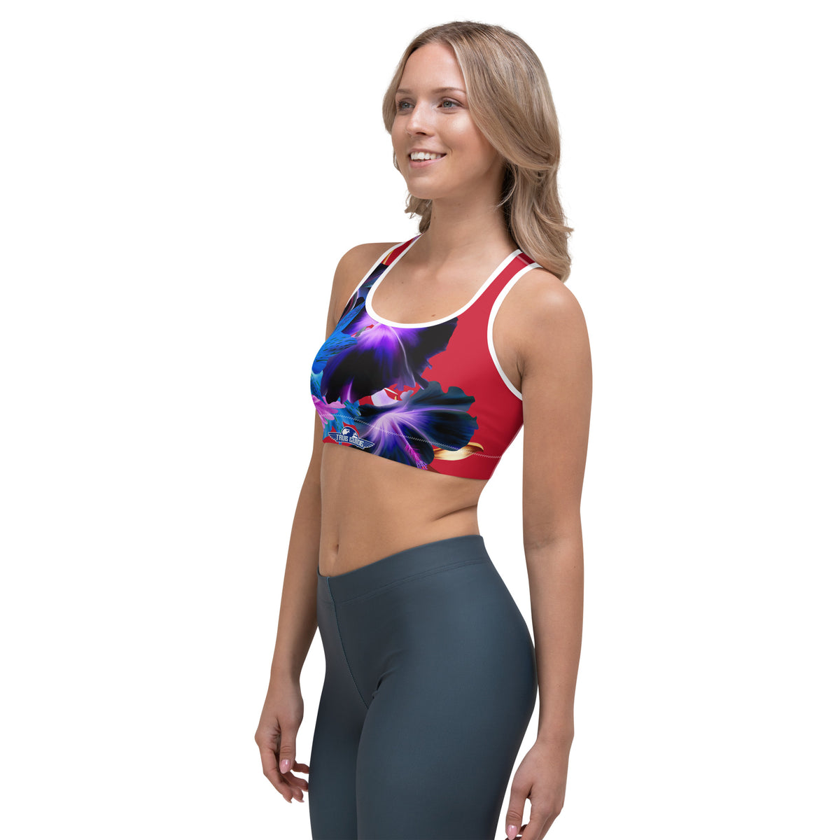 Red Flower Blooms Sports Bra