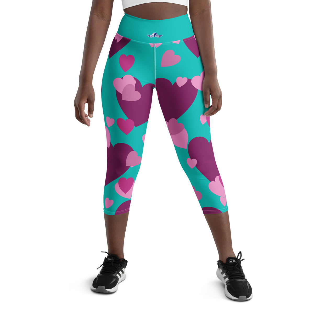 Iris Blue Hearts Yoga Capri Leggings