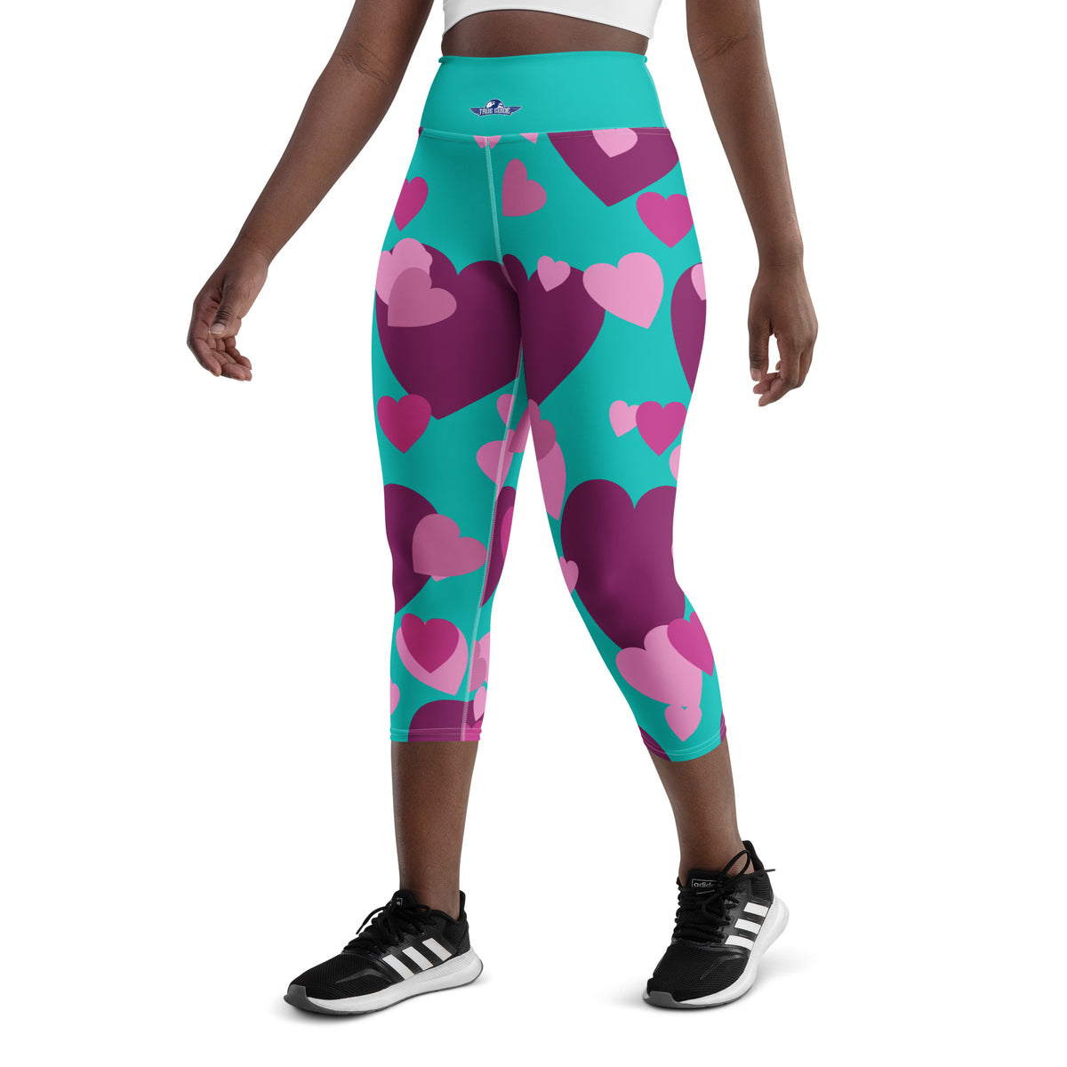 Iris Blue Hearts Yoga Capri Leggings