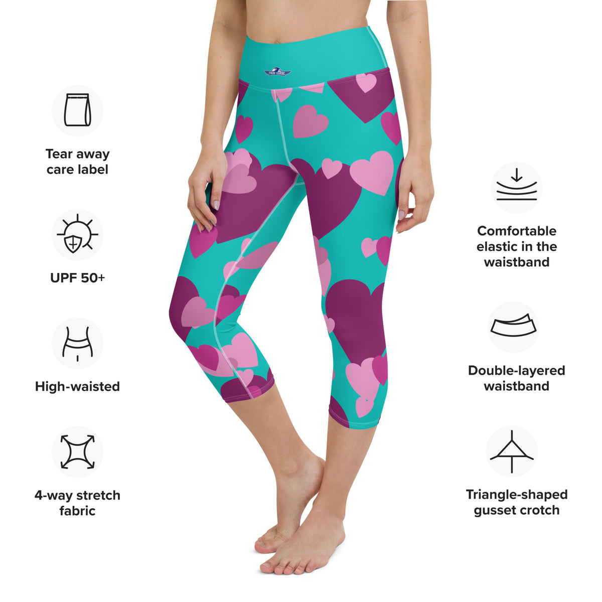 Iris Blue Hearts Yoga Capri Leggings