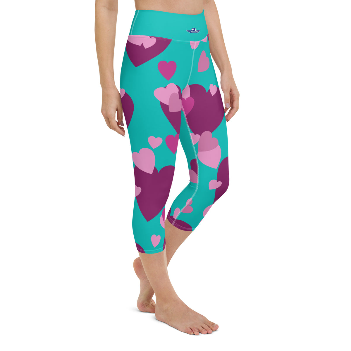 Iris Blue Hearts Yoga Capri Leggings