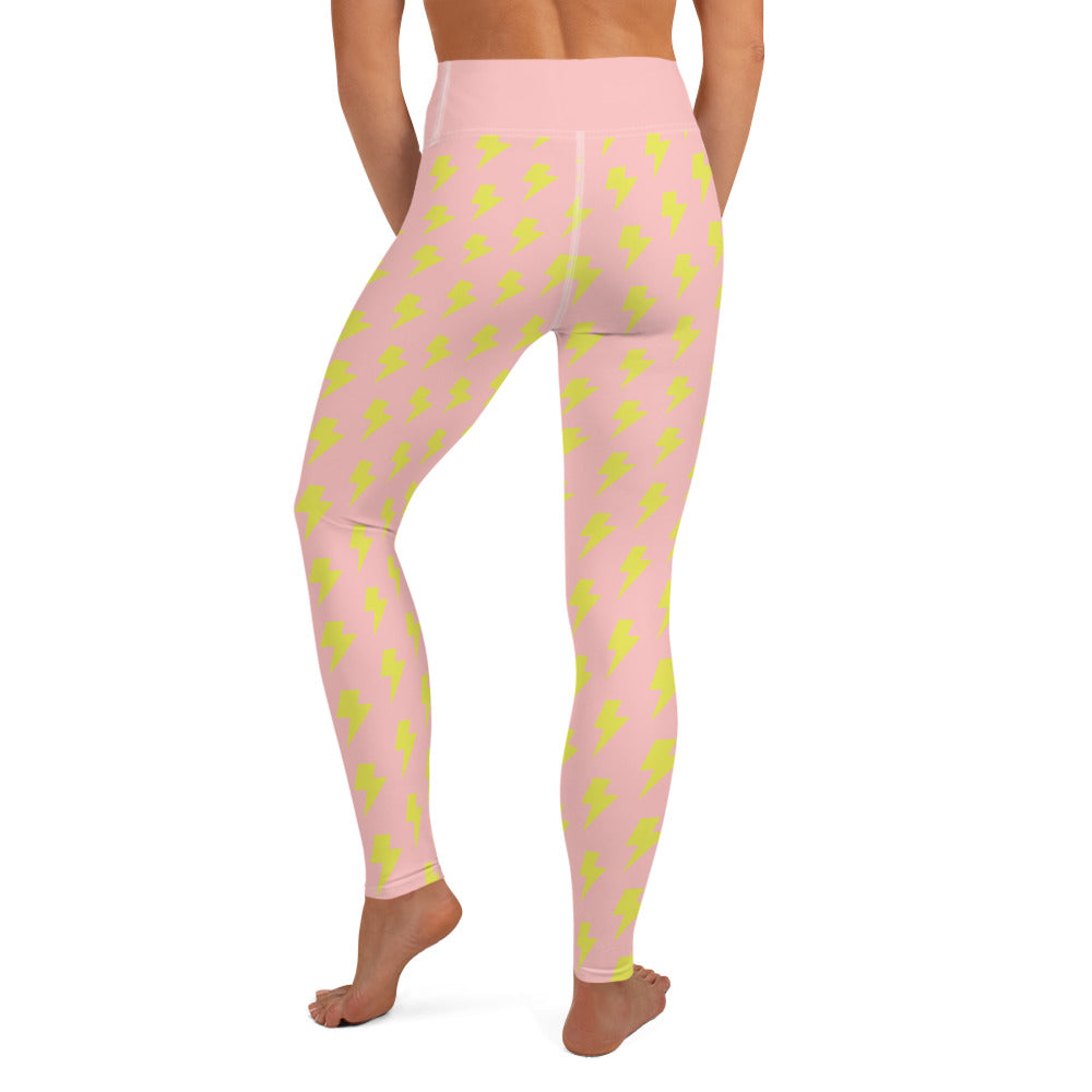 TG Pink & Yellow Bolts Design Yoga Leggings