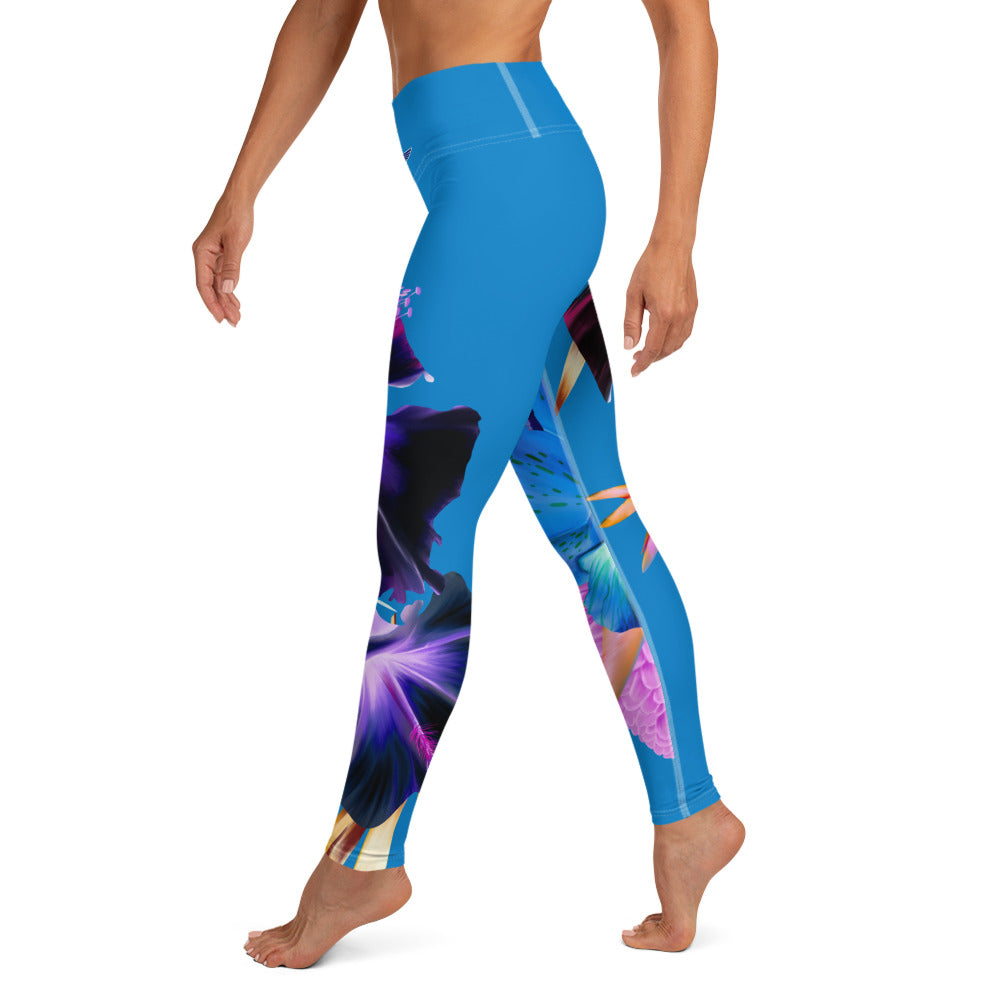 Navy Blue Flower Blooms Yoga Leggings