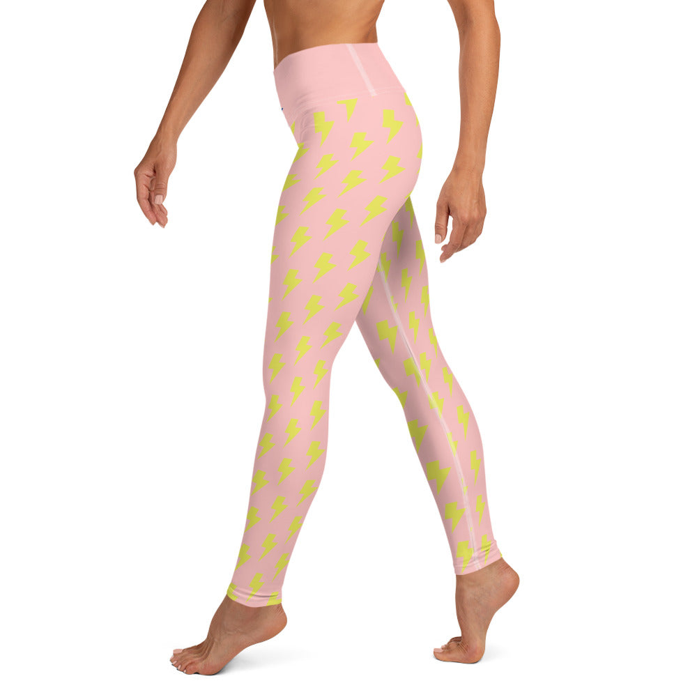 TG Pink & Yellow Bolts Design Yoga Leggings