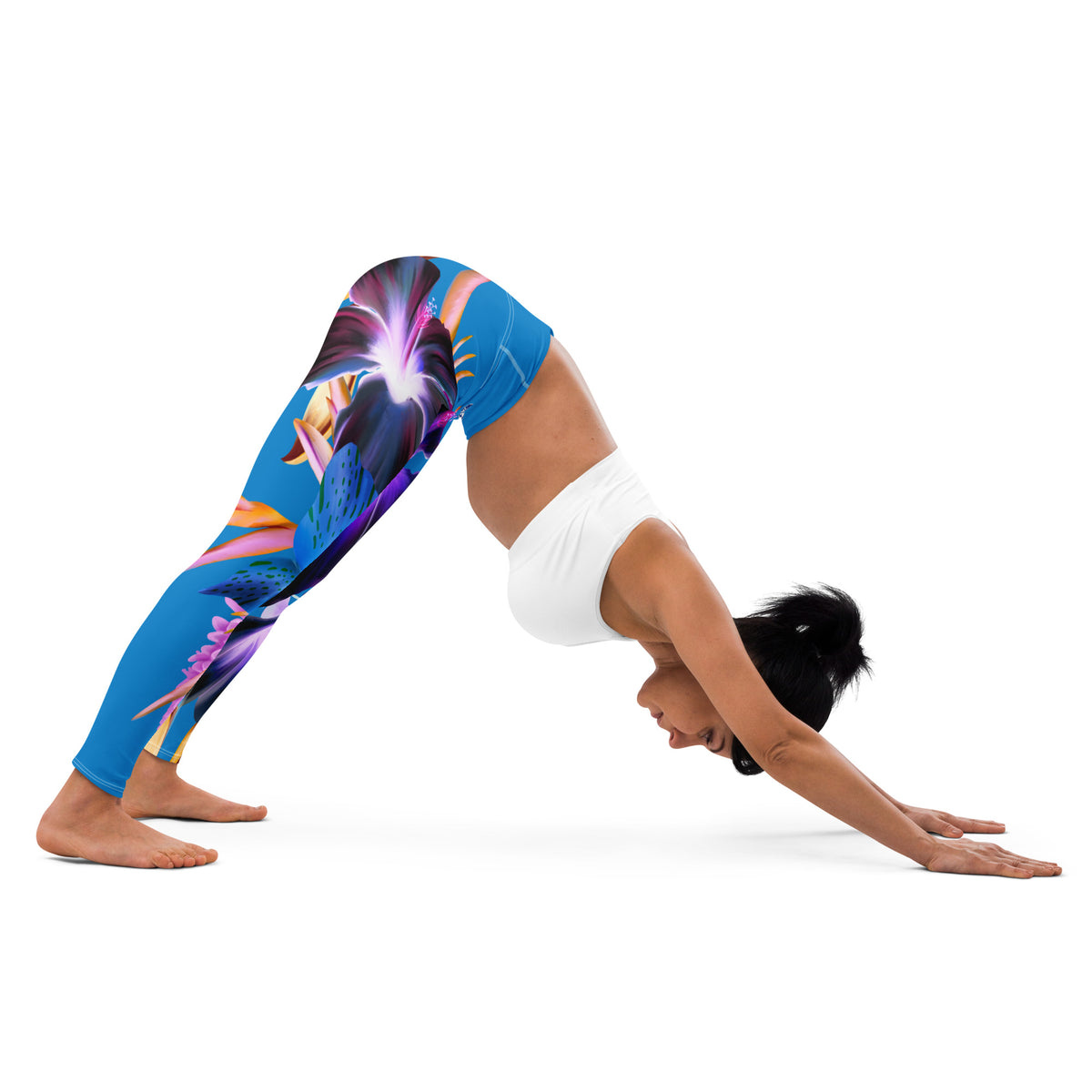 Navy Blue Flower Blooms Yoga Leggings