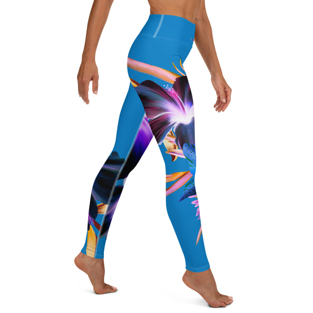 Navy Blue Flower Blooms Yoga Leggings