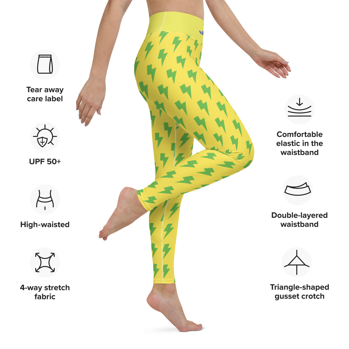 Yellow & Kelly Green Bolt Yoga Leggings