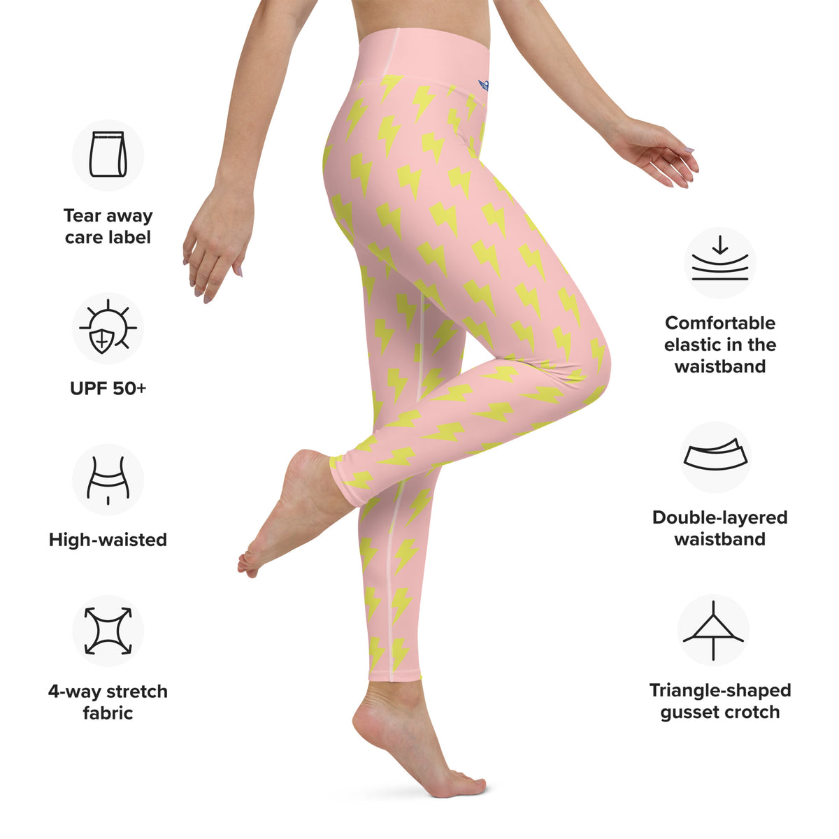 TG Pink & Yellow Bolts Design Yoga Leggings