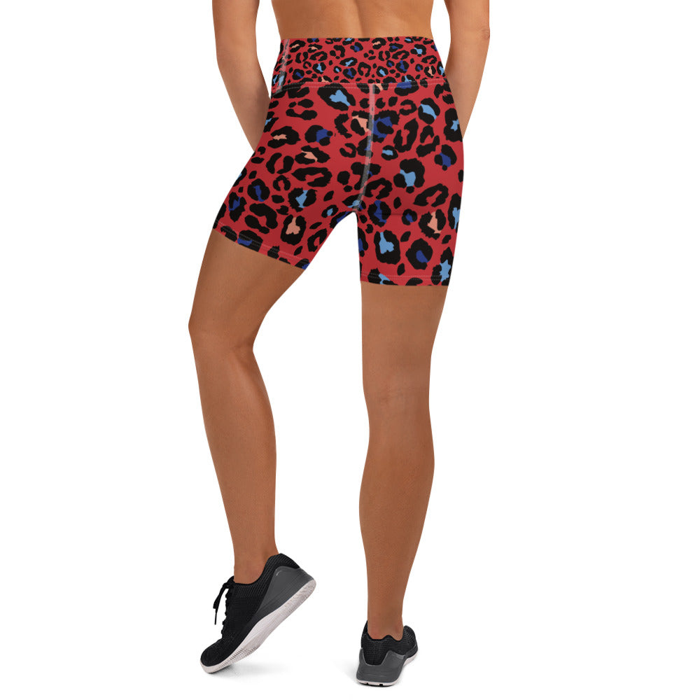 Red Jaguar Print Yoga Shorts