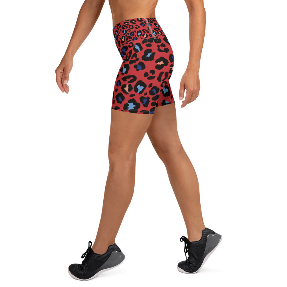 Red Jaguar Print Yoga Shorts